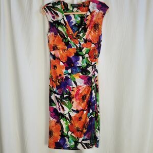 Lauren Ralph Lauren Dress Womens Size 6  Multicolor Floral Faux Wrap Summer
